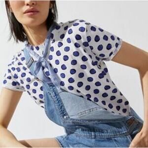 Anthropologie Maeve Blue Polka Dot Short Sleeve 100% Cotton Top Size S